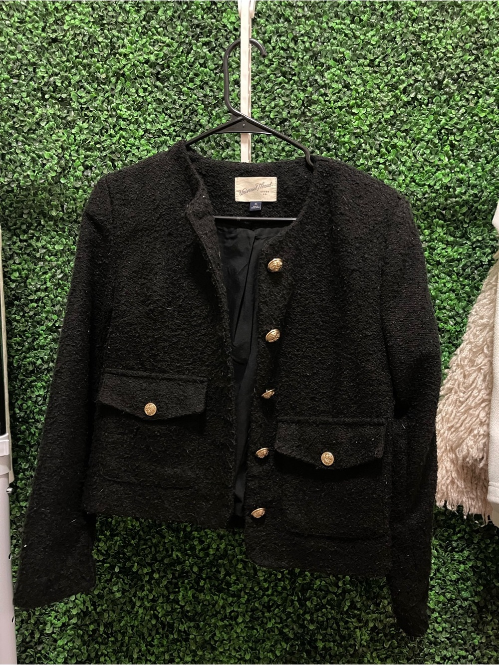 Universal Thread Black Bouclé Gold-Button Jacket